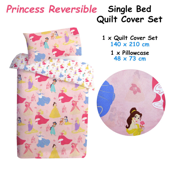 Caprice Disney Princess Reversible Quilt Doona Duvet Cover Set Pink Single