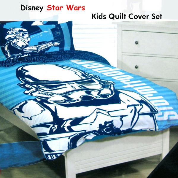Disney Star Wars Storm Trooper Quilt Doona Duvet Cover Set Blue Queen