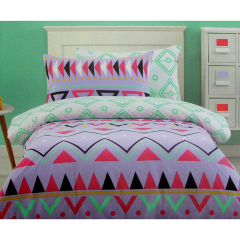 Tribal Dream 250TC Cotton Quilt Doona Duvet Cover Set Purple Single