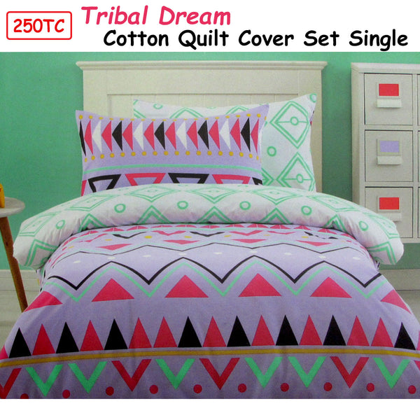 Tribal Dream 250TC Cotton Quilt Doona Duvet Cover Set Purple Single