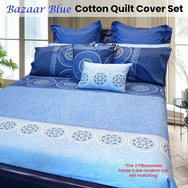 Hotel Living Bazaar Oriental Cotton Quilt Doona Duvet Cover Set Blue King