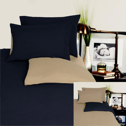 Hotel Living Reversible Cotton Quilt Doona Duvet Cover Set Black Latte Queen