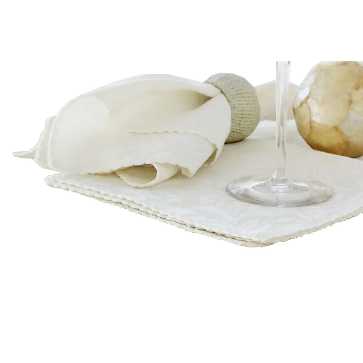 Set of 6 Damask Embossed Polyester Cotton Napkins Bright White 40 x 40cm