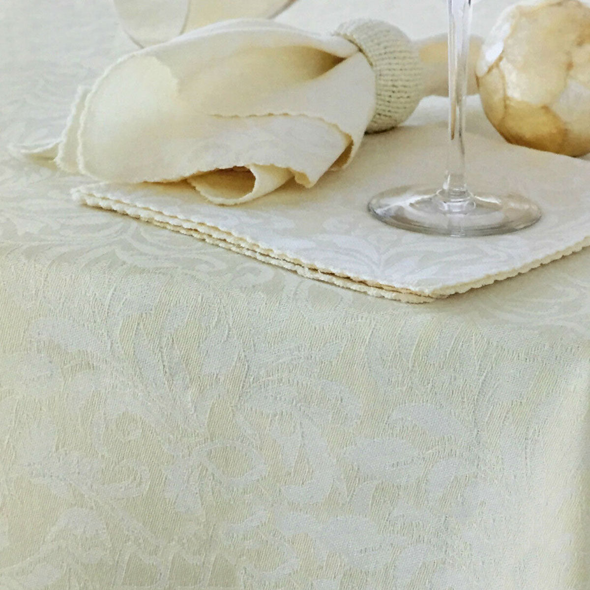 Damask Embossed Tablecloth 170 x 360cm Ivory Whisper White