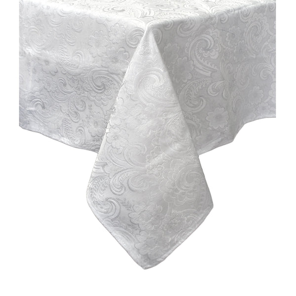 Salonika Blossom Floral Jacquard Tablecloth White 180 x 310cm