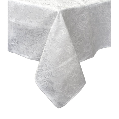 Salonika Blossom Floral Jacquard Tablecloth White 180 x 310cm