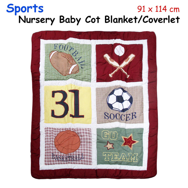 Sports Embroidered Nursery Baby Blanket Coverlet 91 x 114cm