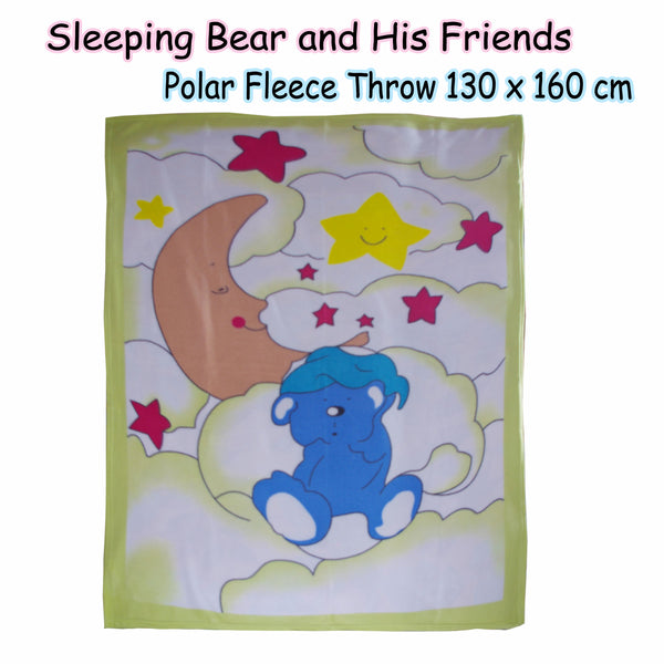 Sleeping Bear and His Friends Polar Fleece Throw Blanket Nursery Kids 130 x 160cm