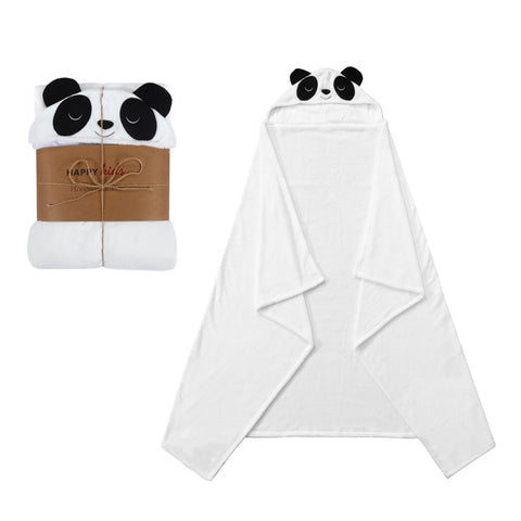 Happy Kids Panda Coral Fleece Hooded Blanket