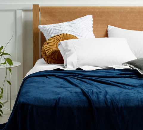 Accessorize Microfibre Blanket Ink Blue Queen King 240 x 260cm