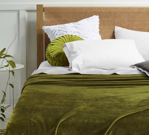 Accessorize Microfibre Blanket Olive Green Queen King 240 x 260cm