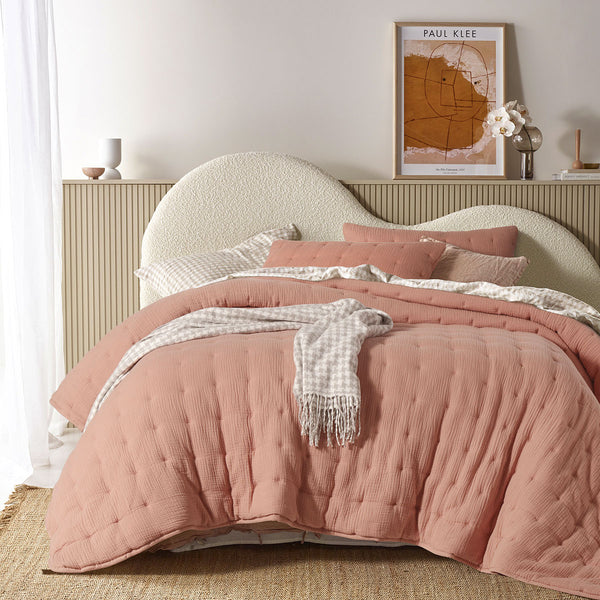 Vintage Design Homewares Hugo Cotton Gauze Quilted Comforter Set Clay King