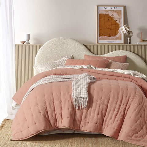 Vintage Design Homewares Hugo Cotton Gauze Quilted Comforter Set Clay King