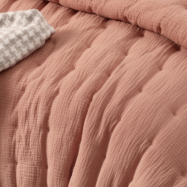 Vintage Design Homewares Hugo Cotton Gauze Quilted Comforter Set Clay King