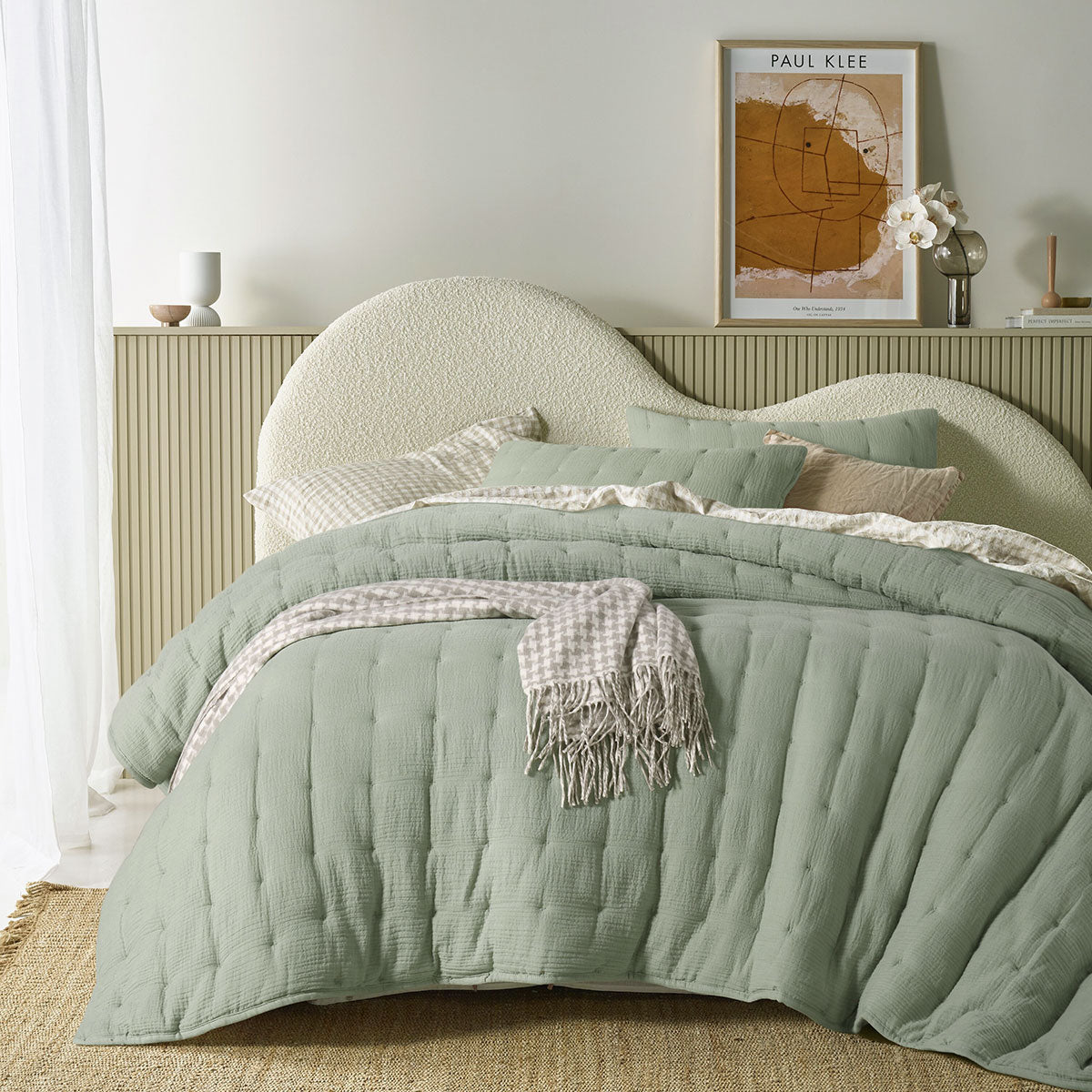 Vintage Design Homewares Hugo Cotton Gauze Quilted Comforter Set Sage Queen