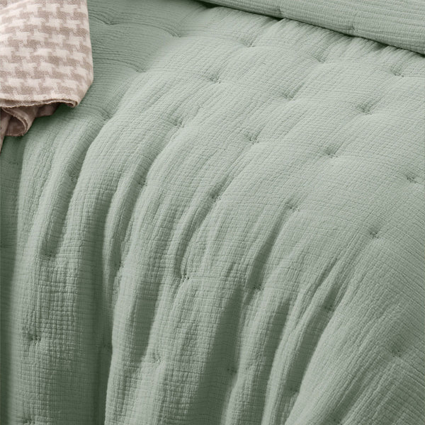 Vintage Design Homewares Hugo Cotton Gauze Quilted Comforter Set Sage Queen