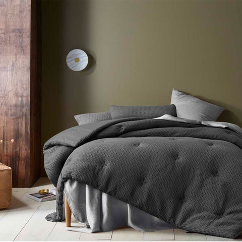 Accessorize Soho Waffle Dark Grey 3 Pce Comforter Bedspread Coverlet Set Queen