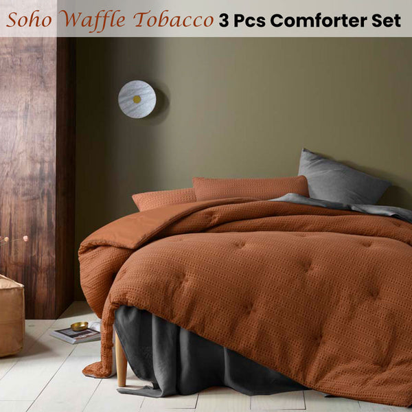 Accessorize Soho Waffle Tobacco 3 Pce Comforter Bedspread Coverlet Set Queen