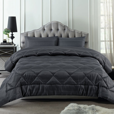 Accessorize Jacquard Waffle Grey Comforter Bedspread Coverlet Set Queen
