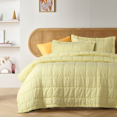 Vintage Design Homewares Butter French Linen Bedspread Coverlet Set Queen