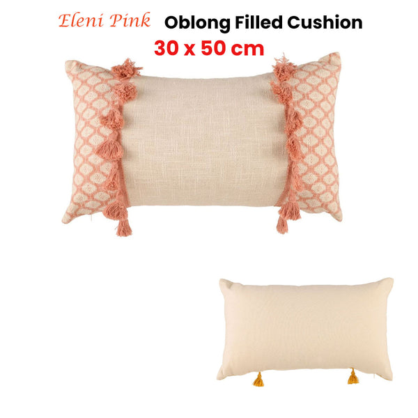 Accessorize Eleni Textured Tassel Pink Rectangular Filled Cushion 30cm x 50cm