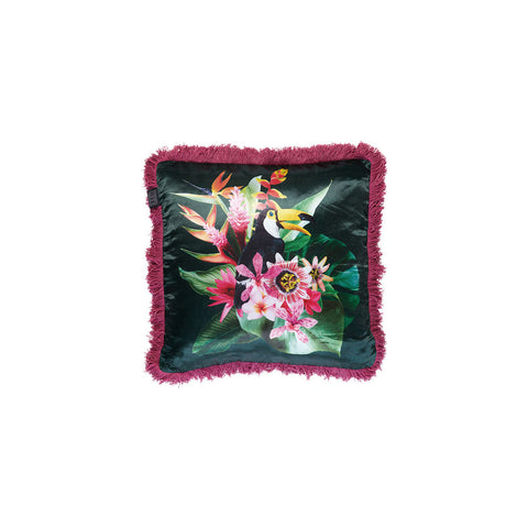 Bedding House Jungle Fever Fringed Filled Cushion Square 45cm Pink