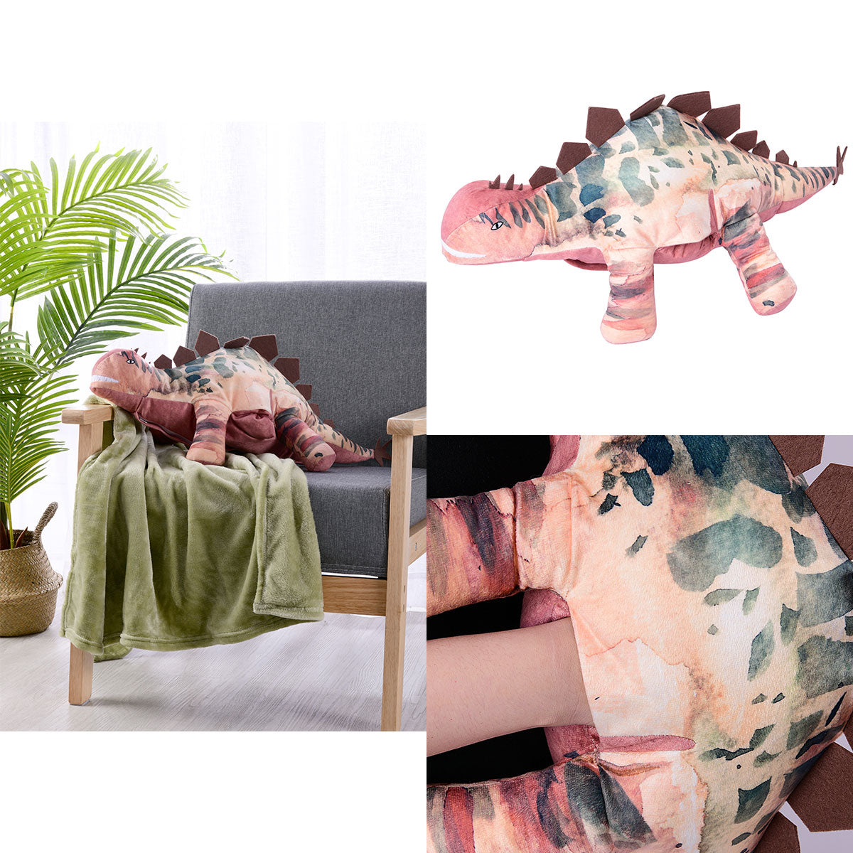 Happy Kids 2-in-1 Stegosaurus Dinosaur Shaped Cushion Throw Blanket