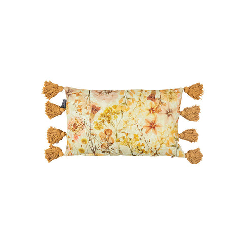 Bedding House Wildflower Fringed Filled Cushion Rectangle 30x50cm Yellow