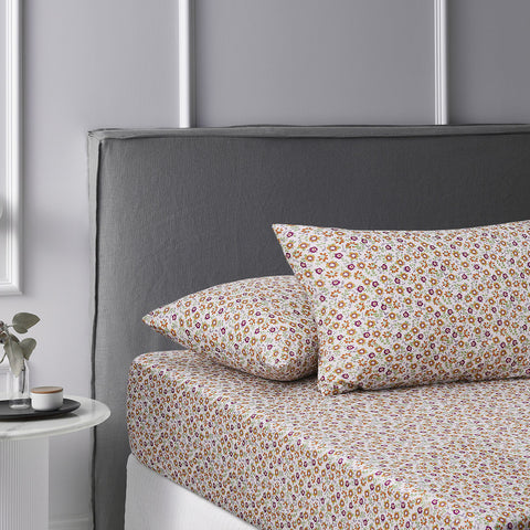 Accessorize Lisa Floral Green Washed Cotton Printed Fitted Sheet Set Double