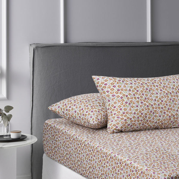 Accessorize Lisa Floral Green Washed Cotton Printed Fitted Sheet Set Single