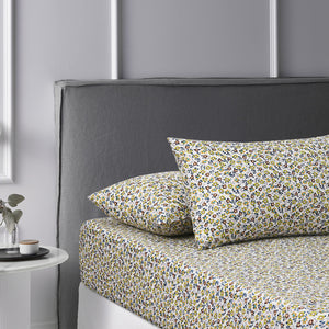Accessorize Lisa Floral Teal Blue Washed Cotton Printed Fitted Sheet Set Single