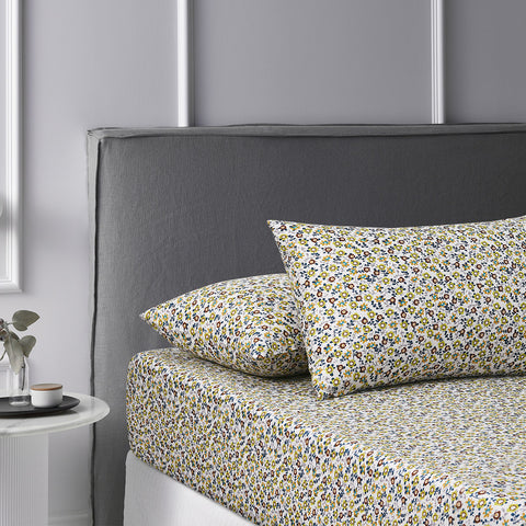 Accessorize Lisa Floral Teal Blue Washed Cotton Printed Fitted Sheet Set Single