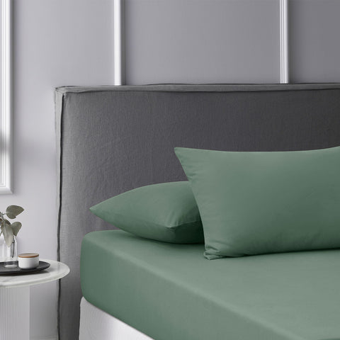 Accessorize 180TC Olive Green Washed Cotton Fitted Sheet Set Queen
