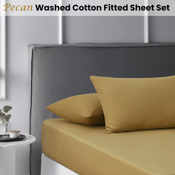 Accessorize 180TC Pecan Washed Cotton Fitted Sheet Set Super King