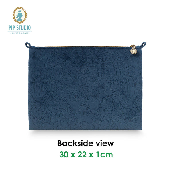 PIP Studio Velvet Quilted Dark Blue Large Travel Cosmetic Makeup Pouch