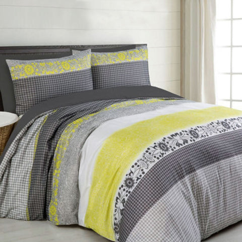 Ali Neon Floral Geometric Microfibre Quilt Doona Duvet Cover Set Double