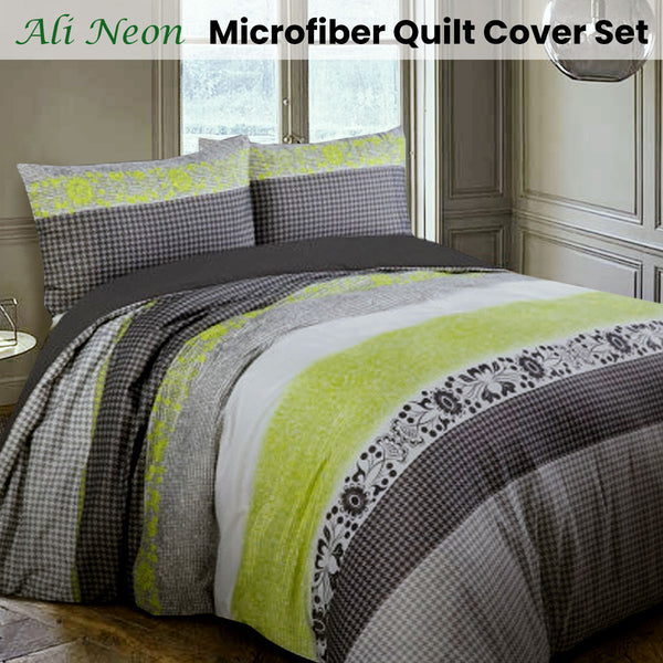 Ali Neon Floral Geometric Microfibre Quilt Doona Duvet Cover Set Double