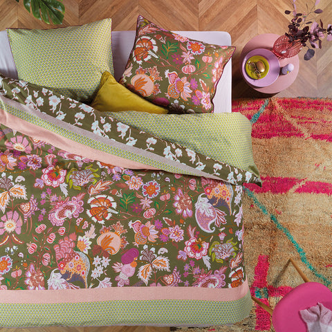 Oilily Amelie Sits Floral Green Cotton Sateen Quilt Doona Duvet Cover Set King