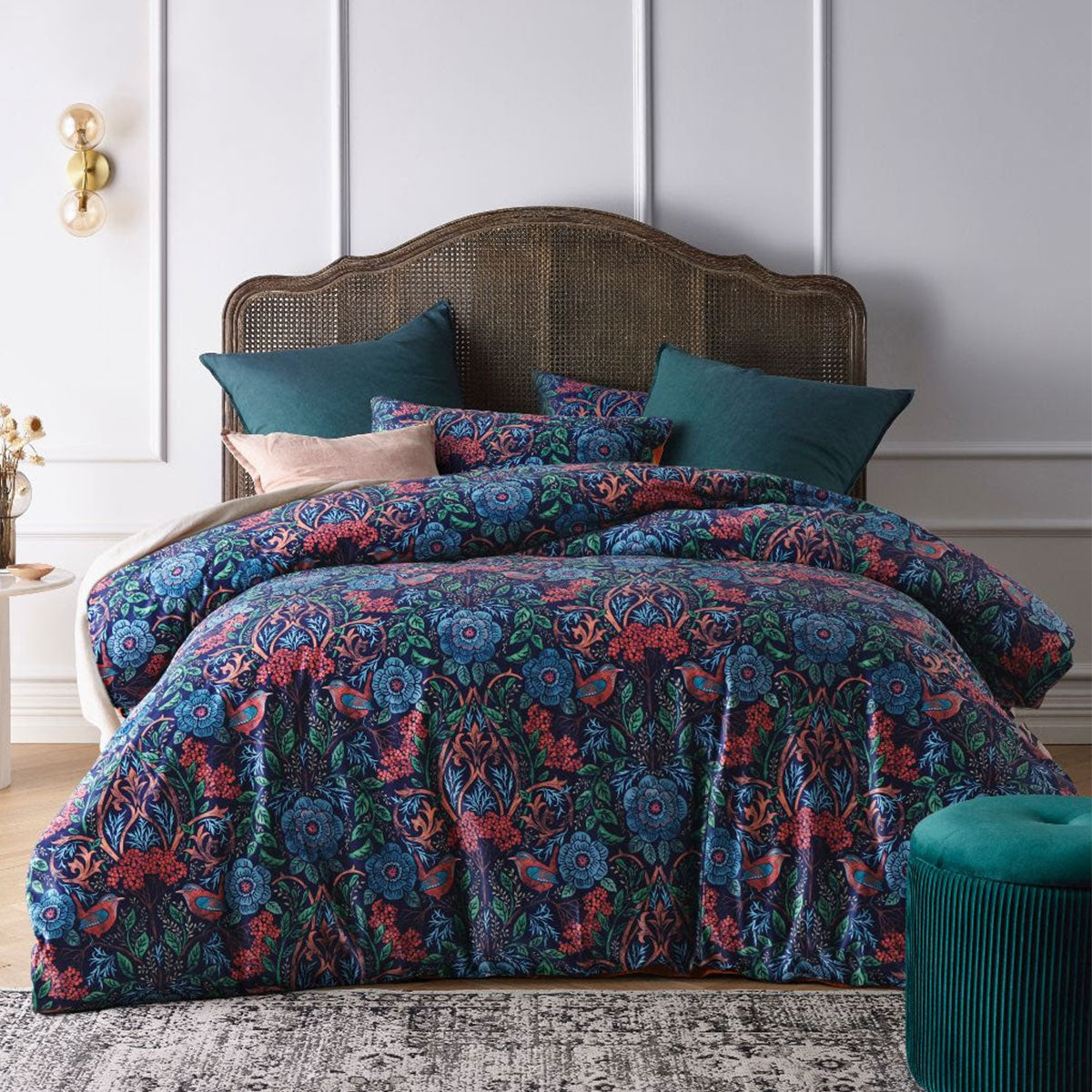 Vintage Design Homewares Canterbury Floral Printed Velvet Quilt Cover Set Queen
