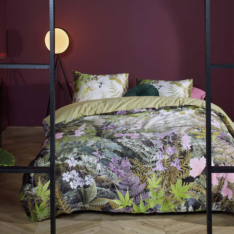 Bedding House Charming Green Floral Leaves Cotton Sateen Quilt Cover Set King