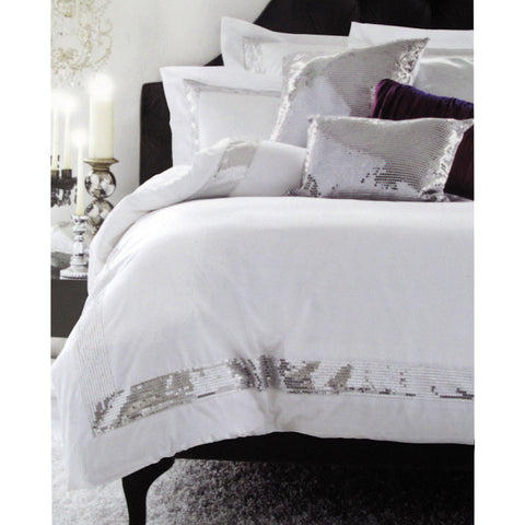 Accessorize Sequin Stripe White Silver Grey Cotton Quilt Cover Set Single