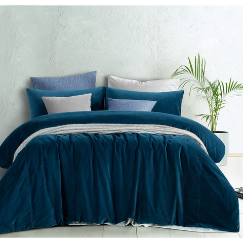 Vintage Design Homewares Velvet Quilt Cover Set Riverland Blue Super King