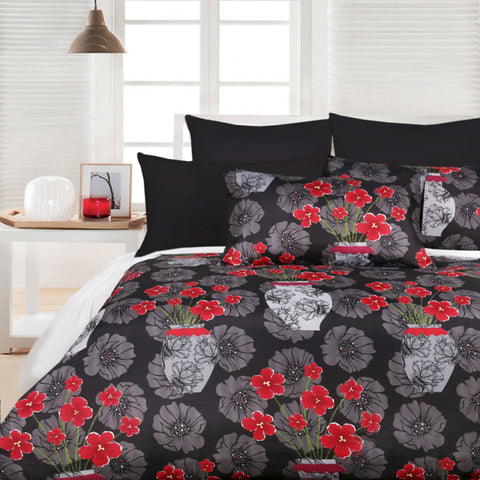 Big Sleep Devine Floral Black Red Quilt Doona Duvet Cover Set Single