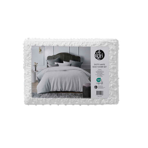 Accessorize Dotty Clip Jacquard Quilt Doona Duvet Cover Set White Queen