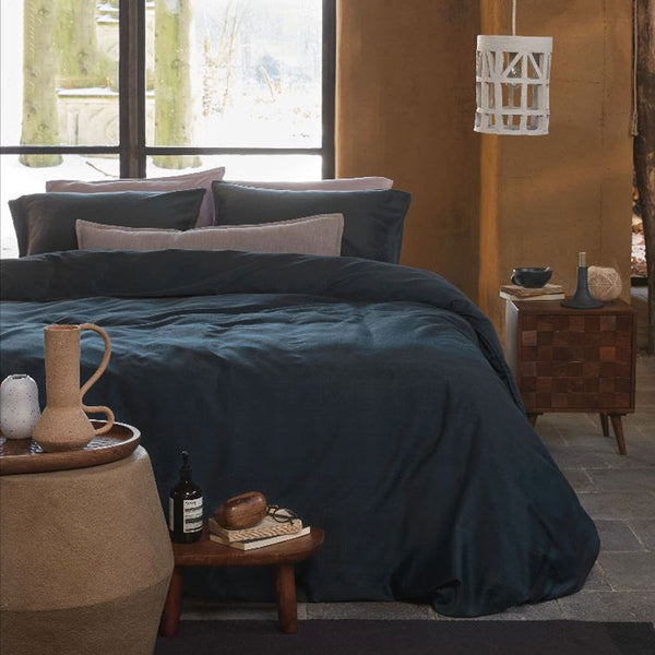 VTWonen Frayed Edge Dark Blue Quilt Doona Duvet Cover Set King