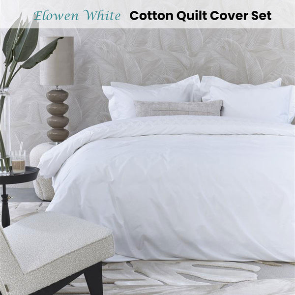 Riviera Maison Elowen Geometric Embroidered White Quilt Cover Set Queen