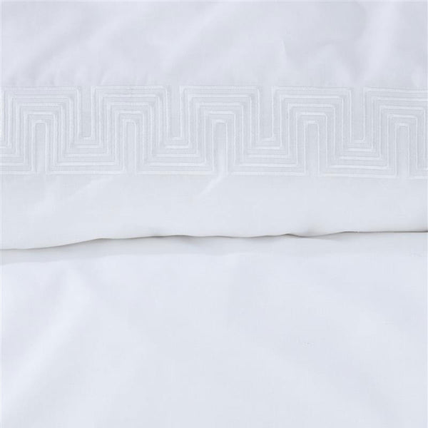 Riviera Maison Elowen Geometric Embroidered White Quilt Cover Set Queen