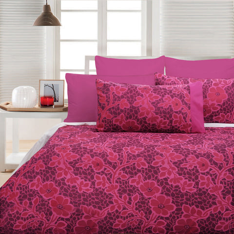 Accessorize Emma Jacquard Floral Pink Quilt Doona Duvet Cover Set King