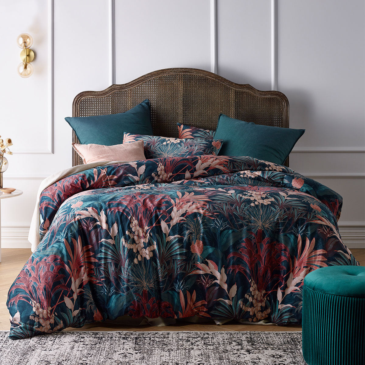 Vintage Design Homewares Etheridge Foliage Velvet Quilt Cover Set Queen