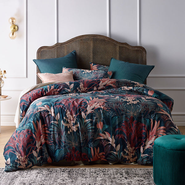 Vintage Design Homewares Etheridge Foliage Velvet Quilt Cover Set Queen